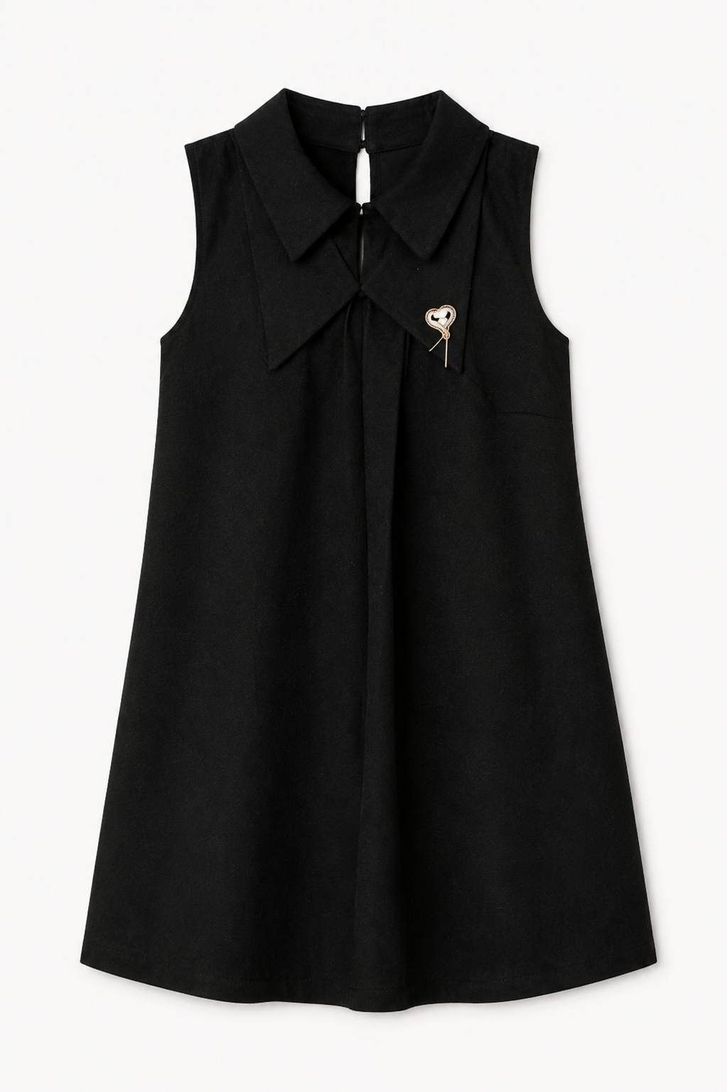Elegant Black Sleeveless Collar Dress