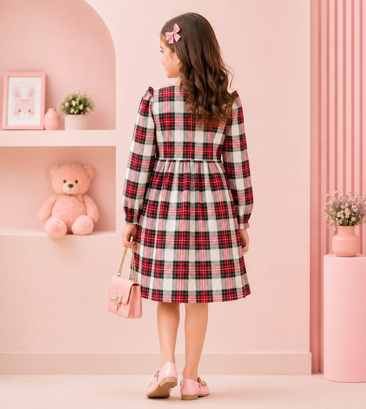 Cherry Plaid Lace Dress