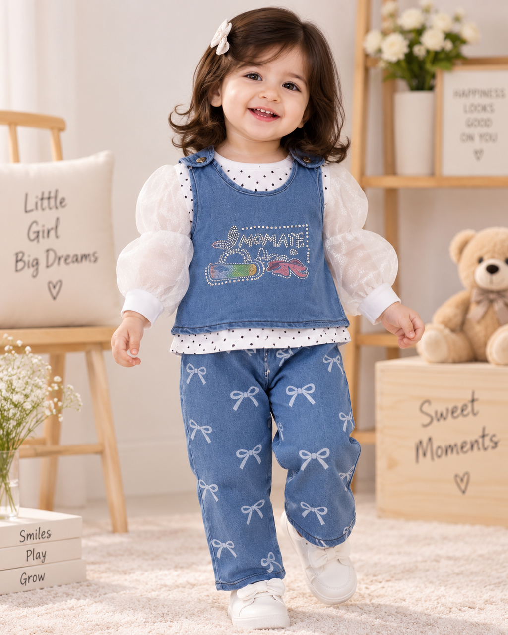 Denim Bow Charm Set