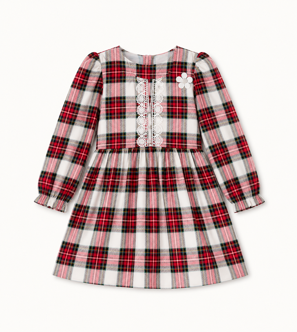 Cherry Plaid Lace Dress
