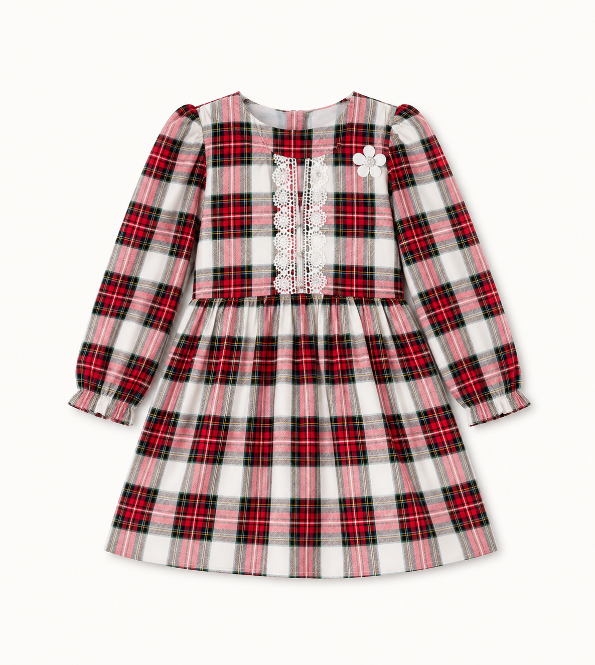 Cherry Plaid Lace Dress