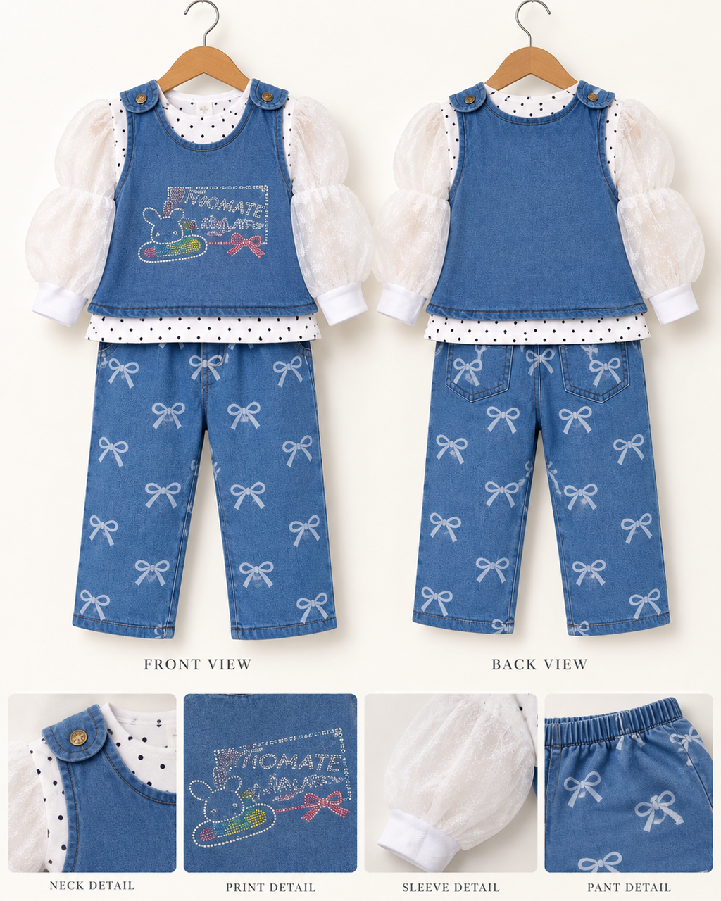 Denim Bow Charm Set