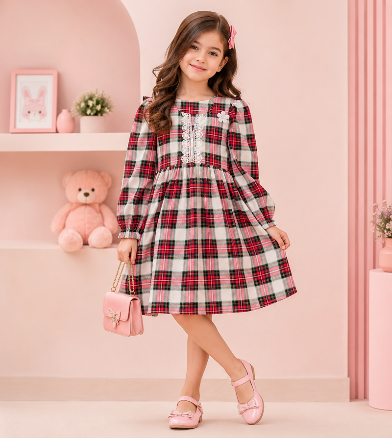 Cherry Plaid Lace Dress